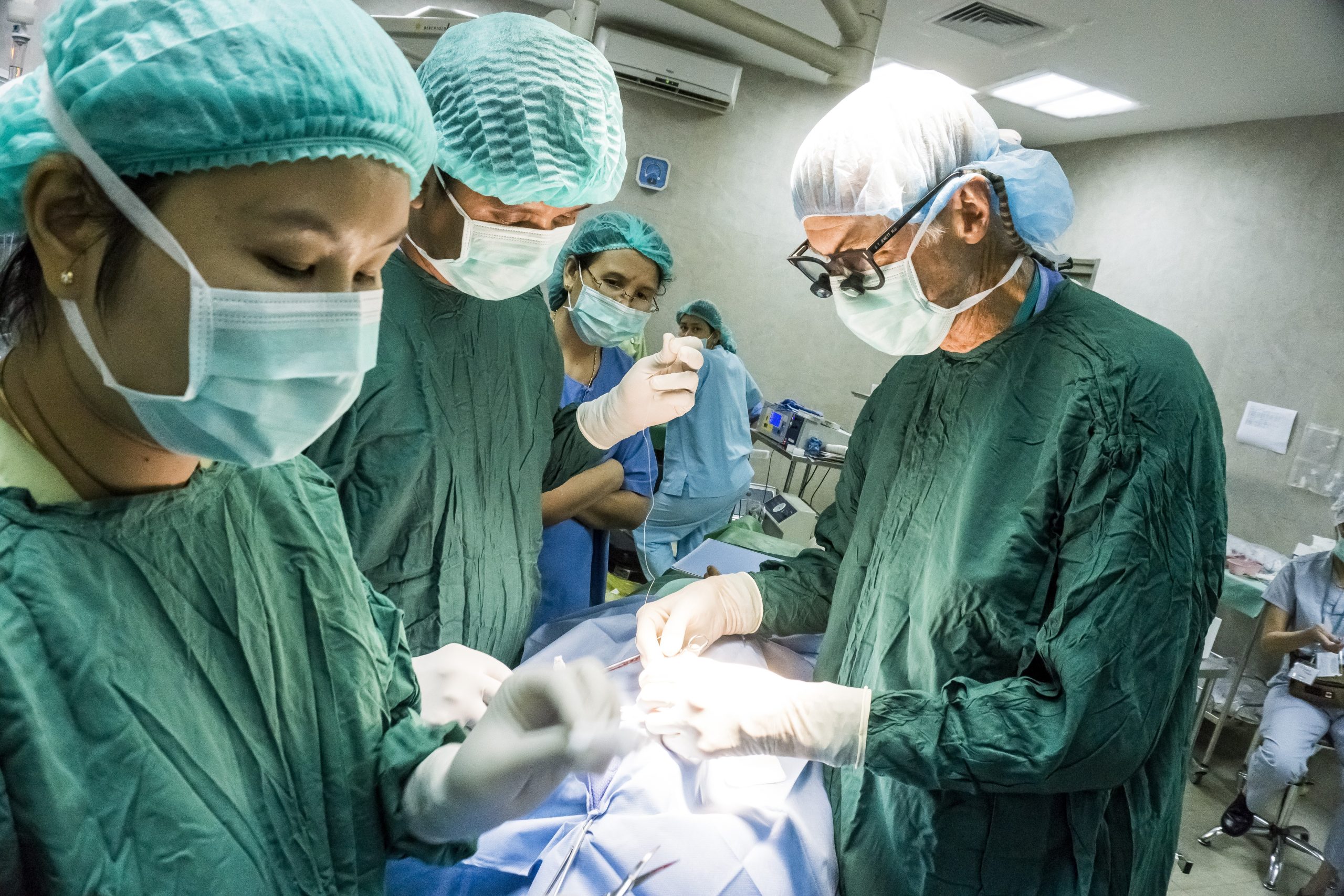 Surgical team working in an operating room